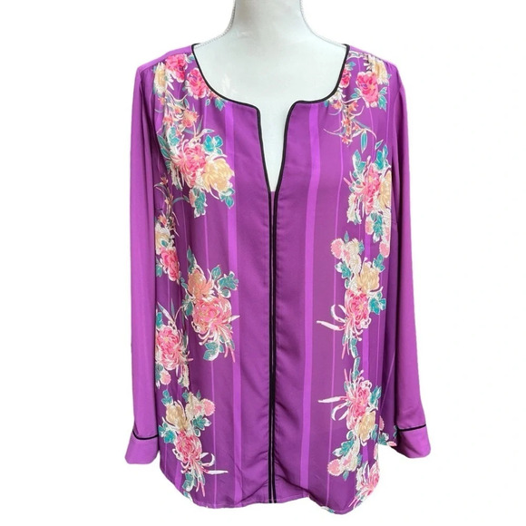 ModCloth Purple Floral “Podcast Co-Host” Blouse Size 1X - Picture 1 of 15